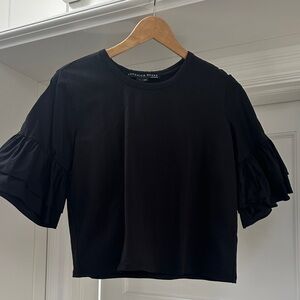 Veronica Beard Black Puff Ruffle Sleeve Crop Top